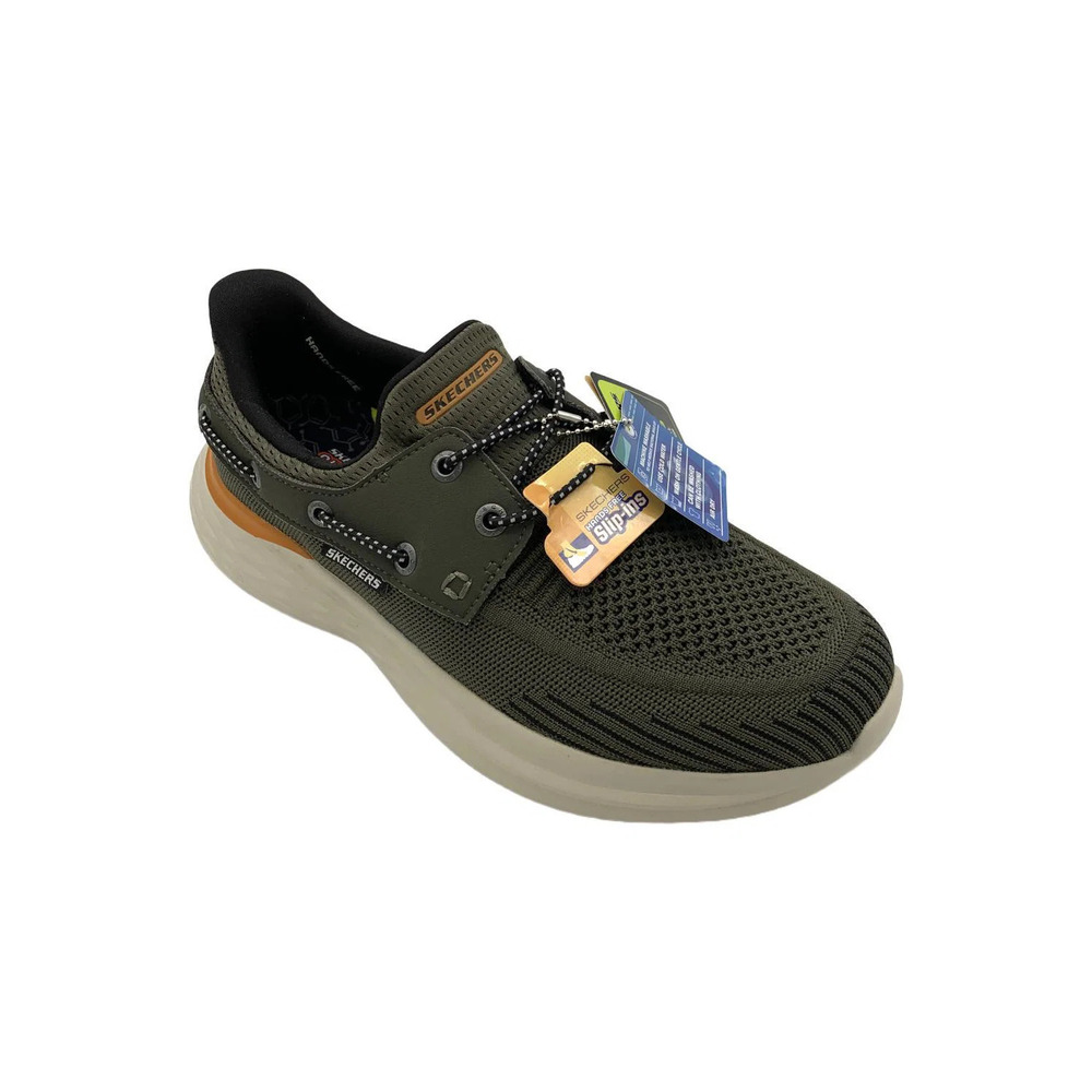 Skechers Olive Green Knit Slip-On Loafer with Tan Accents